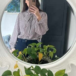 Maeve Black and White Striped Blouse with Bow